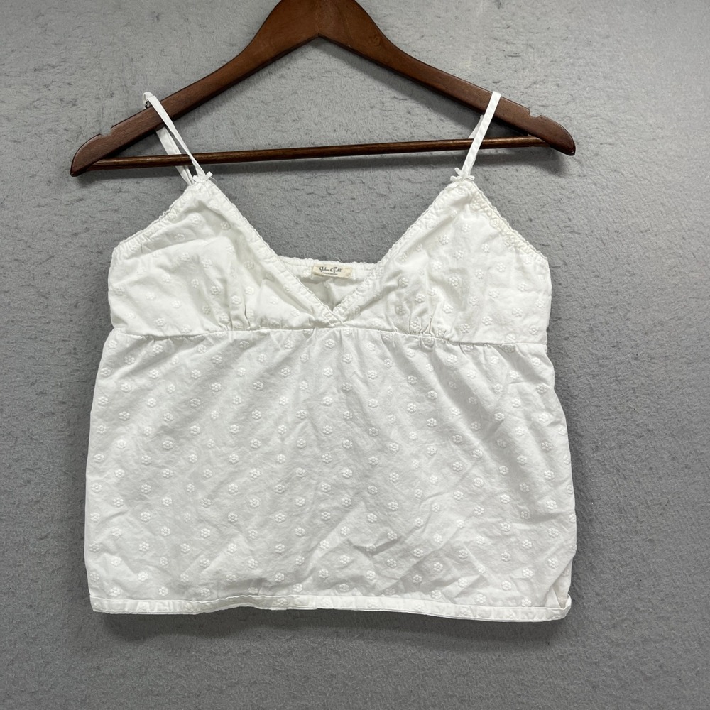 John Galt Cami Tank Top Womens One Size White Eyelet Floral Tie Back Coquette